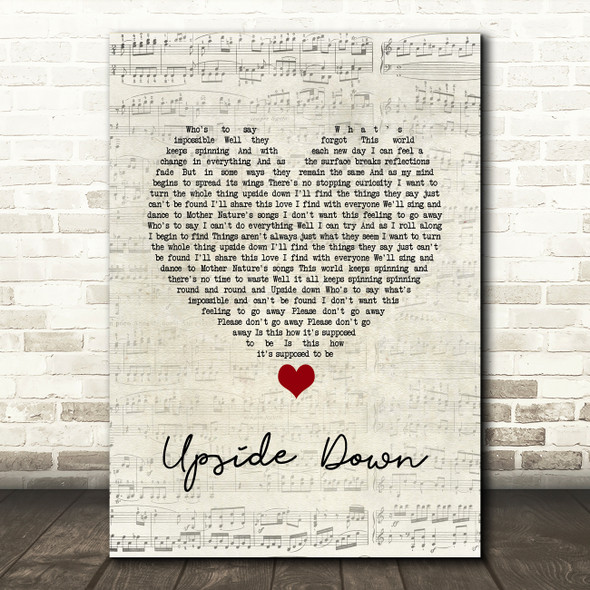 Jack Johnson Upside Down Script Heart Song Lyric Quote Music Print