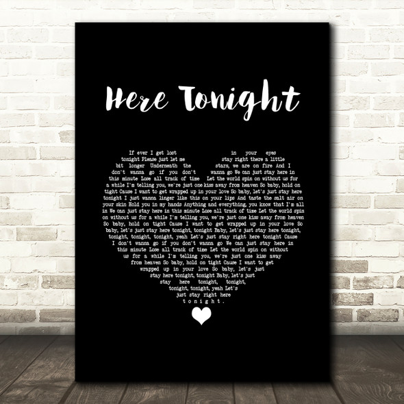 Brett Young Here Tonight Black Heart Song Lyric Quote Music Print