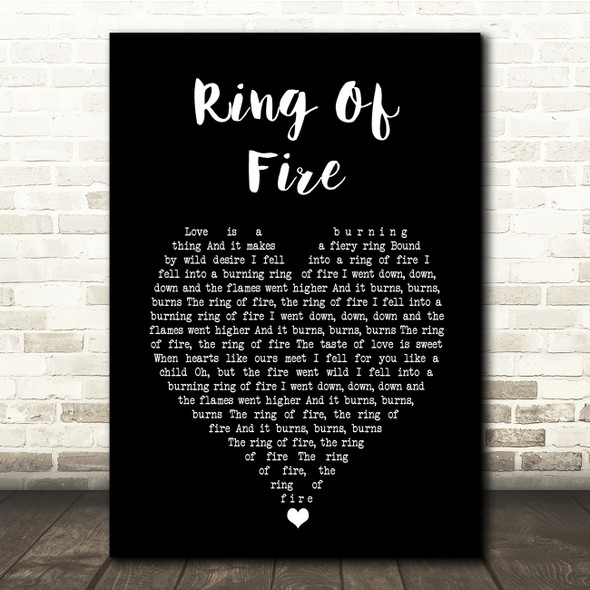 Johnny Cash Ring Of Fire Black Heart Song Lyric Quote Music Print