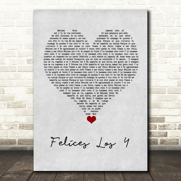 Maluma Felices Los 4 Grey Heart Song Lyric Quote Music Print