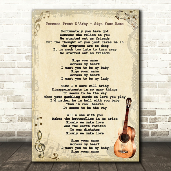 Terence Trent D'Arby Sign Your Name Song Lyric Vintage Quote Print