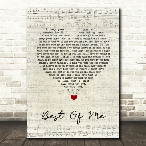 Michael Buble Best Of Me Script Heart Song Lyric Quote Music Print