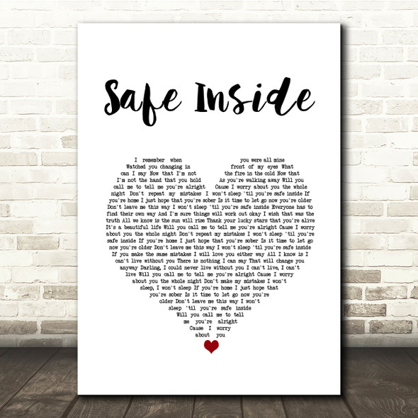 James Arthur Safe Inside White Heart Song Lyric Quote Music Print