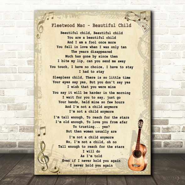 Fleetwood Mac Beautiful Child Song Lyric Vintage Quote Print