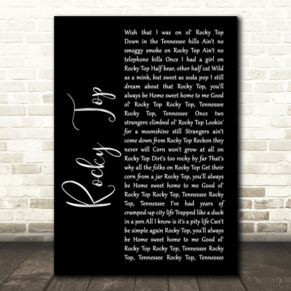 Osborne Brothers Rocky Top Black Script Song Lyric Quote Music Print