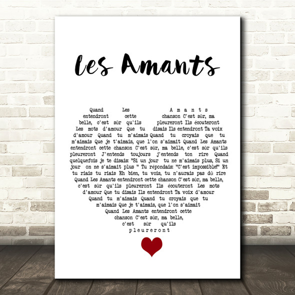 Charles Dumont Les Amants White Heart Song Lyric Quote Music Print