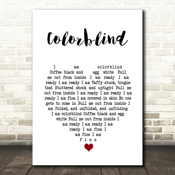 Counting Crows Colorblind White Heart Song Lyric Quote Music Print