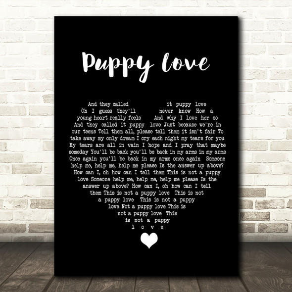 Donny Osmond Puppy Love Black Heart Song Lyric Quote Music Print