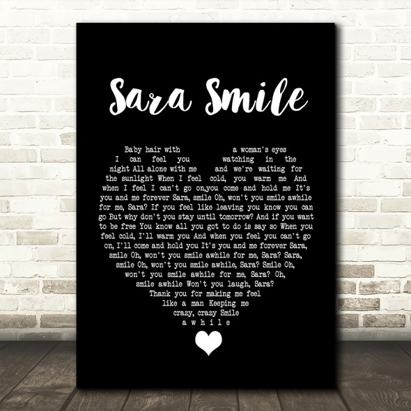 Hall & Oates Sara Smile Black Heart Song Lyric Quote Music Print