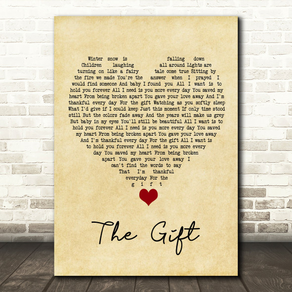 Jim Brickman The Gift Vintage Heart Song Lyric Quote Music Print