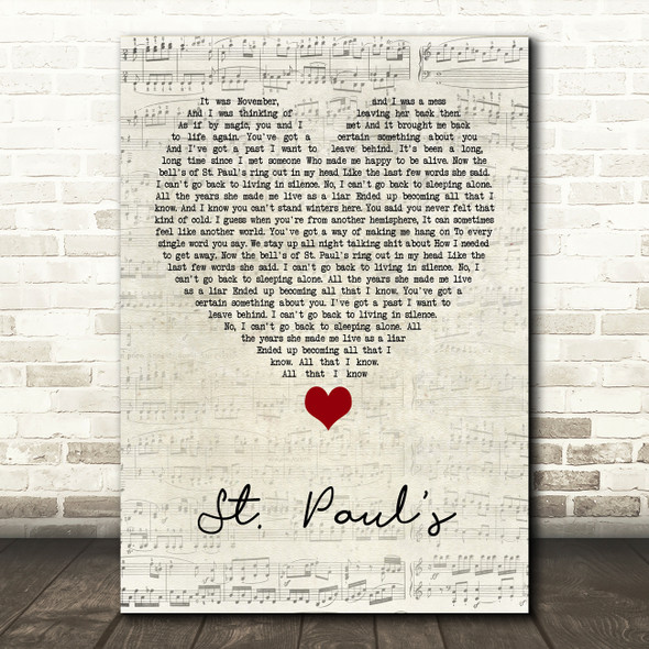 Deaf Havana St Paul's Script Heart Song Lyric Quote Music Print