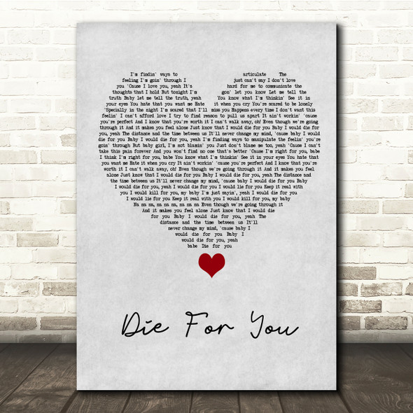 The Weeknd Die For You Grey Heart Song Lyric Quote Music Print