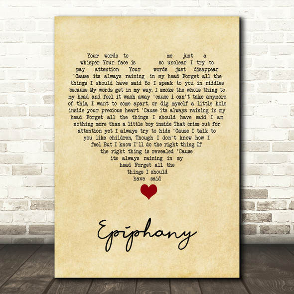 Staind Epiphany Vintage Heart Song Lyric Quote Music Print