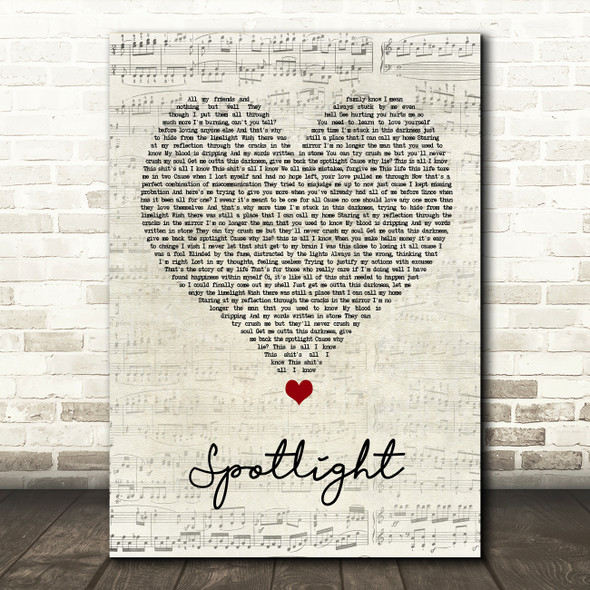 Dappy Spotlight Script Heart Song Lyric Quote Music Print