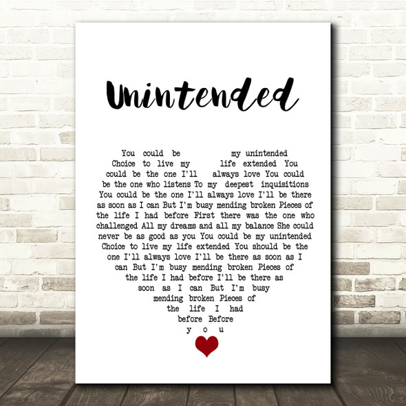 Muse Unintended White Heart Song Lyric Quote Music Print