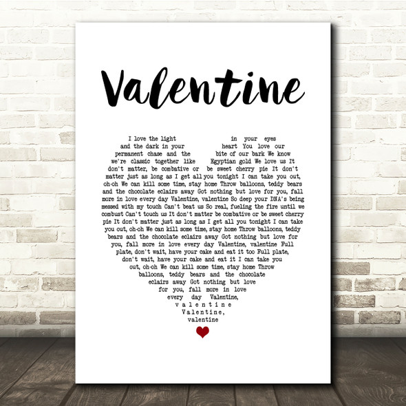 5 Seconds Of Summer Valentine White Heart Song Lyric Quote Music Print