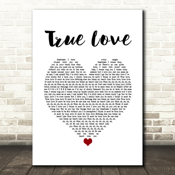 P!nk ft. Lily Allen True Love White Heart Song Lyric Quote Music Print