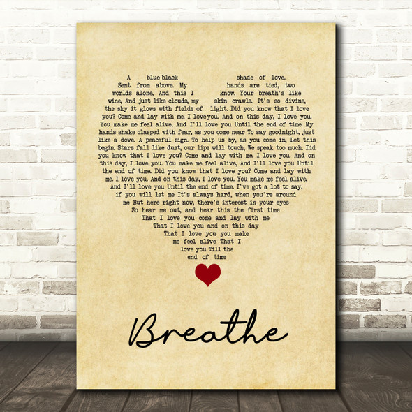 Angels & Airwaves Breathe Vintage Heart Song Lyric Quote Music Print