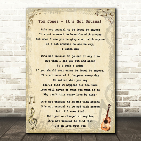 Tom Jones It's Not Unusual Vintage Guitar Song Lyric Quote Print