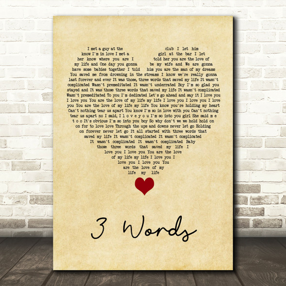 Cheryl Cole 3 Words Vintage Heart Song Lyric Quote Music Print