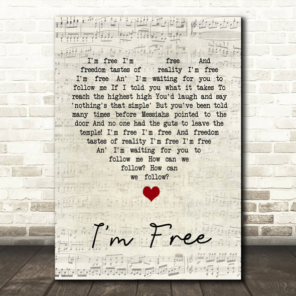 The Who I'm Free Script Heart Song Lyric Quote Music Print