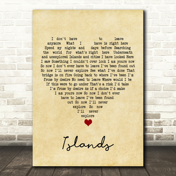 The xx Islands Vintage Heart Song Lyric Quote Music Print