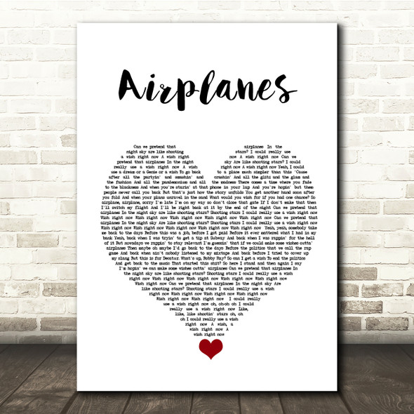 BoB Airplanes White Heart Song Lyric Quote Music Print