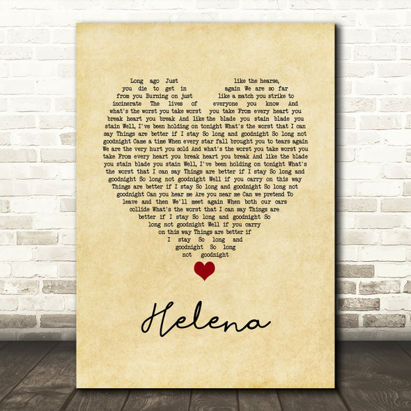 My Chemical Romance Helena Vintage Heart Song Lyric Quote Music Print