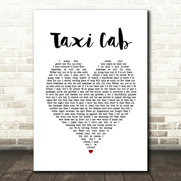 Twenty One Pilots Taxi Cab White Heart Song Lyric Quote Music Print