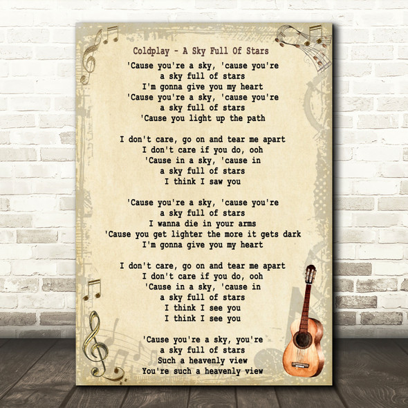 Coldplay A Sky Full Of Stars Song Lyric Vintage Quote Print