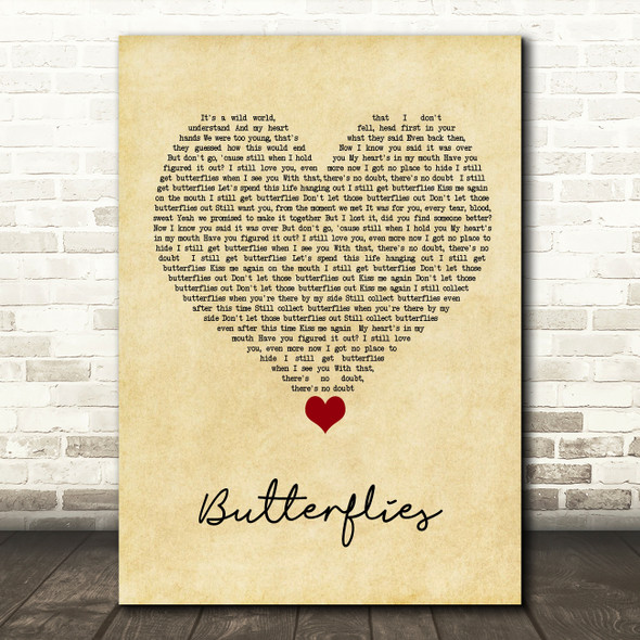 Scouting For Girls Butterflies Vintage Heart Song Lyric Quote Music Print