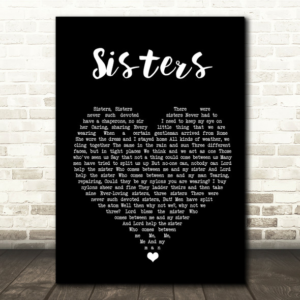 The Beverley Sisters Sisters Black Heart Song Lyric Quote Music Print