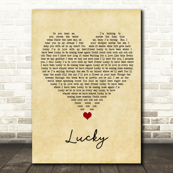 Jason Mraz Lucky Vintage Heart Song Lyric Quote Music Print