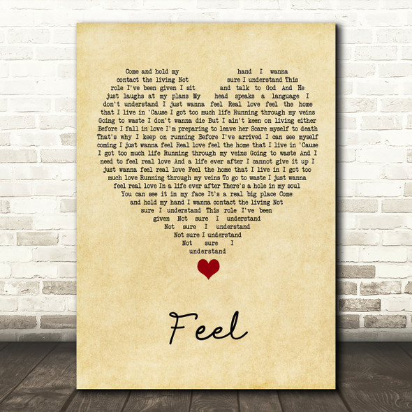 Robbie Williams Feel Vintage Heart Song Lyric Quote Music Print