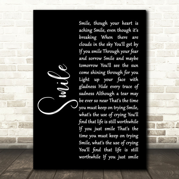 Nat King Cole Smile Black Script Song Lyric Quote Music Print