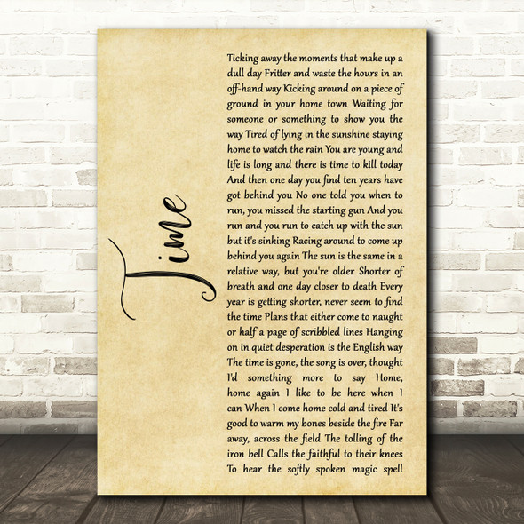 Pink Floyd Time Rustic Script Song Lyric Quote Music Print