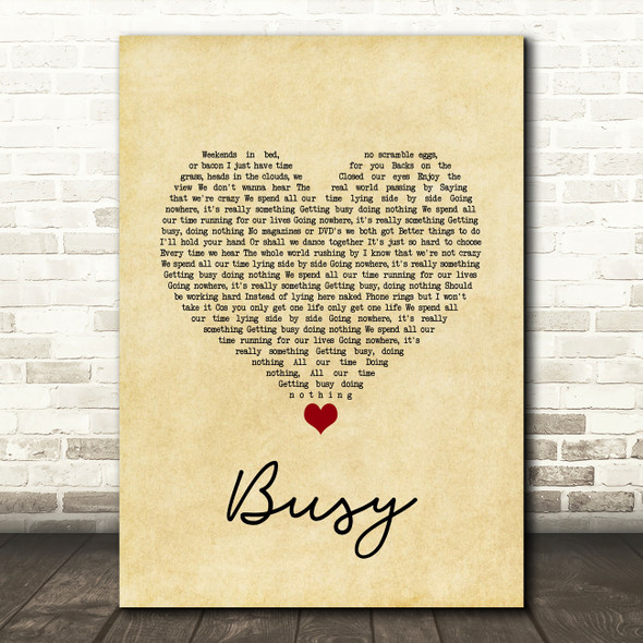 Olly Murs Busy Vintage Heart Song Lyric Quote Music Print