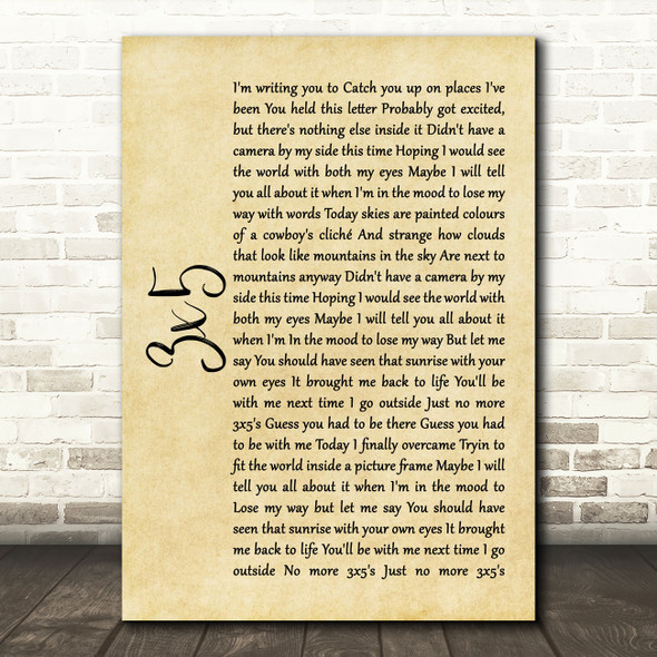 John Mayer 3x5 Rustic Script Song Lyric Quote Music Print