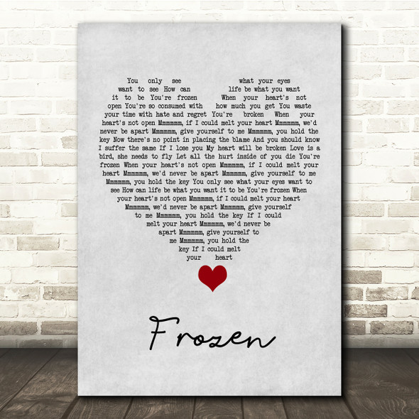 Madonna Frozen Grey Heart Song Lyric Quote Music Print