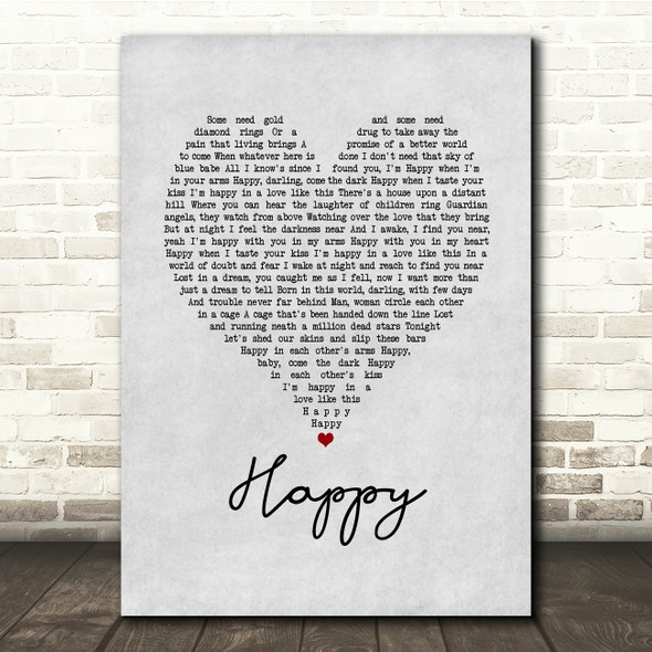 Bruce Springsteen Happy Grey Heart Song Lyric Quote Music Print