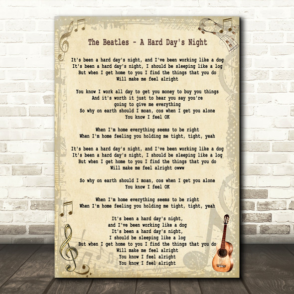 The Beatles A Hard Day's Night Song Lyric Quote Print