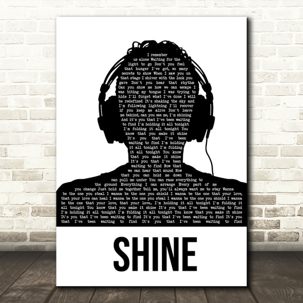 Years & Years Shine Black & White Man Headphones Song Lyric Wall Art Print