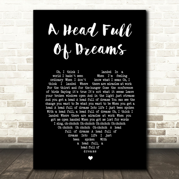 Coldplay A Head Full Of Dreams Black Heart Song Lyric Wall Art Print