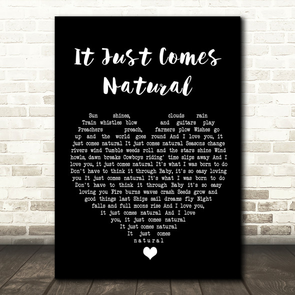 George Strait It Just Comes Natural Black Heart Song Lyric Wall Art Print