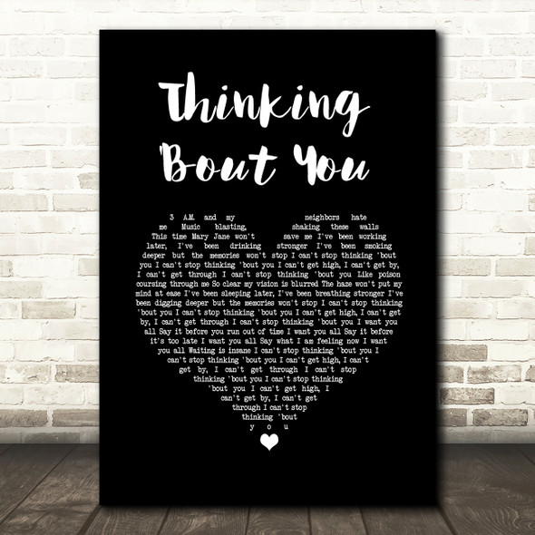 Dua Lipa Thinking 'Bout You Black Heart Song Lyric Wall Art Print
