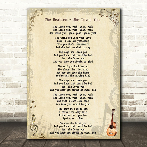 The Beatles She Loves You Song Lyric Quote Print