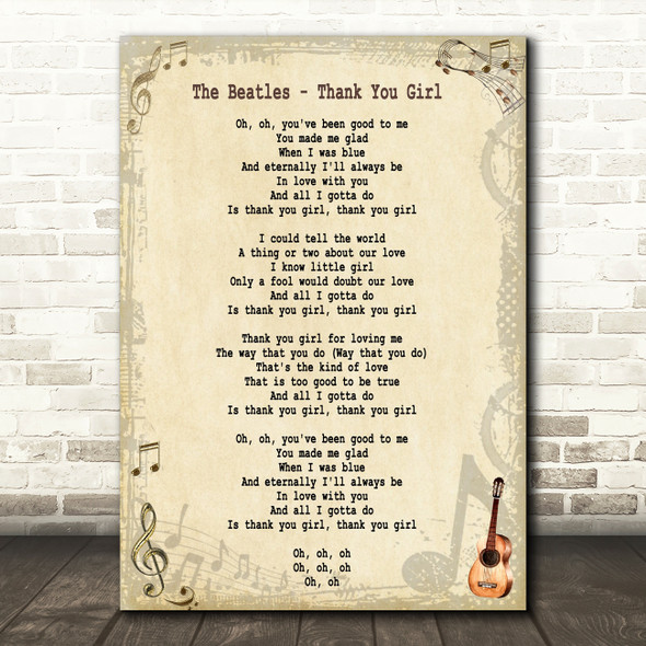 The Beatles Thank You Girl Song Lyric Quote Print