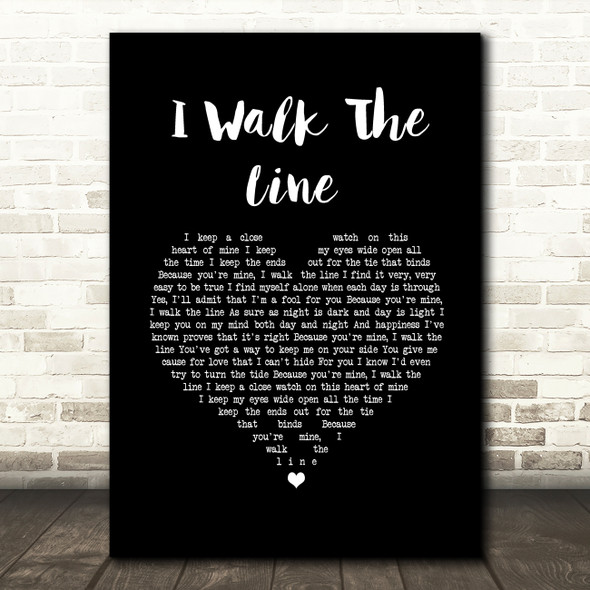 Johnny Cash I Walk The Line Black Heart Song Lyric Wall Art Print