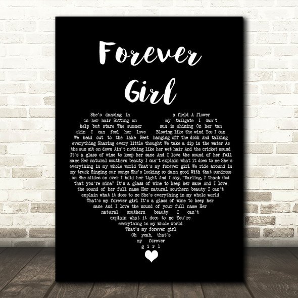 Jon Langston Forever Girl Black Heart Song Lyric Wall Art Print