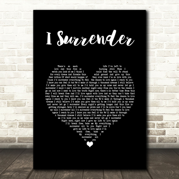 Celine Dion I Surrender Black Heart Song Lyric Wall Art Print